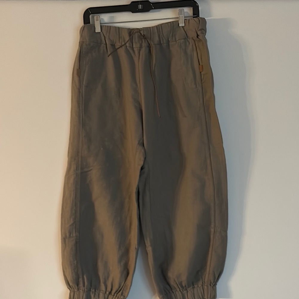 Taupe Pants with Elastic Waistband and Cuffs